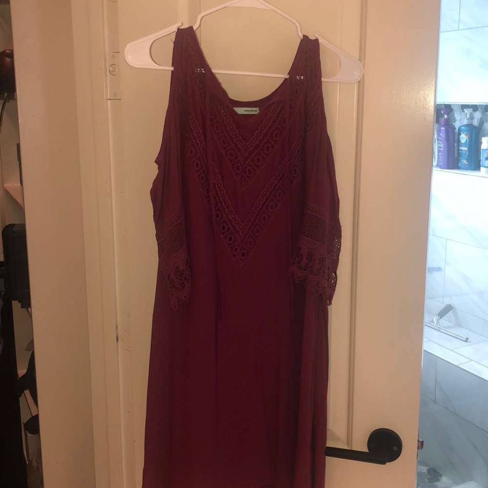 Burgundy cold shoulder dress